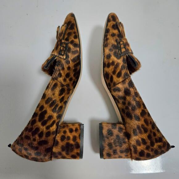 Boden Victoria Mid Heel Loafer Size 36 Leopard Calf Hair Animal Block Penny - Picture 4 of 10